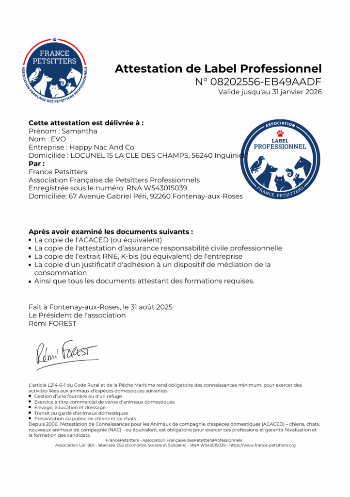 LABEL France Petsitter Certification